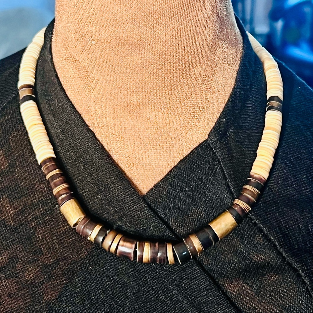 Heishi shell brass necklace Artesian made in the Native American tradition